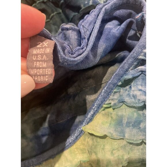 NY Collection  made USA ruffle short sleeve multicolor blouse women's size 2XL - Picture 7 of 7